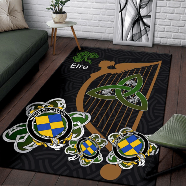 Ireland Area Rug - House of CUSACK Family Crest Area Rug - Harp And Shamrock - Image 3