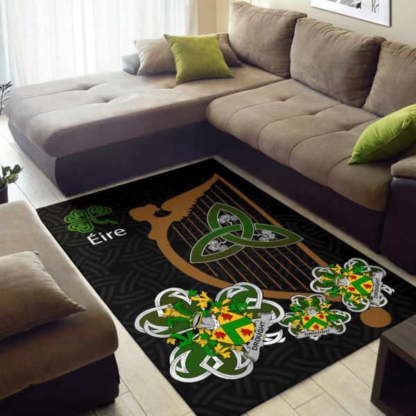 Ireland Area Rug - Drought Family Crest Area Rug - Harp And Shamrock