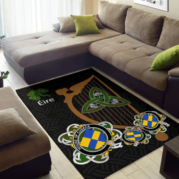 Ireland Area Rug - House of CUSACK Family Crest Area Rug - Harp And Shamrock