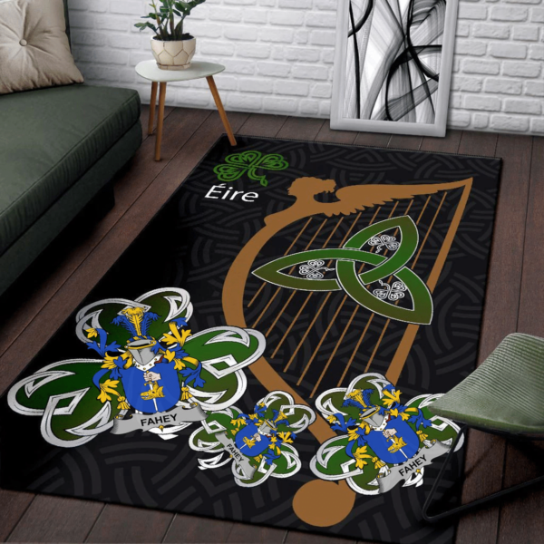 Ireland Area Rug - Fahey or O'Fahy Family Crest Area Rug - Harp And Shamrock - Image 3