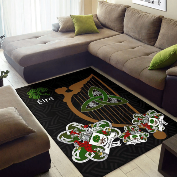 Ireland Area Rug - McCluskey Family Crest Area Rug - Harp And Shamrock