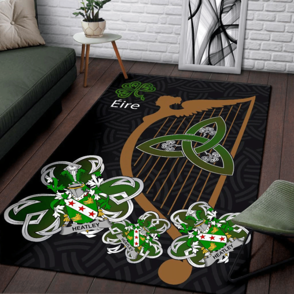 Ireland Area Rug - Heatley Family Crest Area Rug - Harp And Shamrock - Image 3