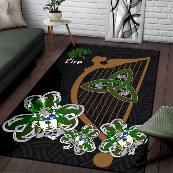 Ireland Area Rug - Beirne or O'Beirne Family Crest Area Rug - Harp And Shamrock - Image 3