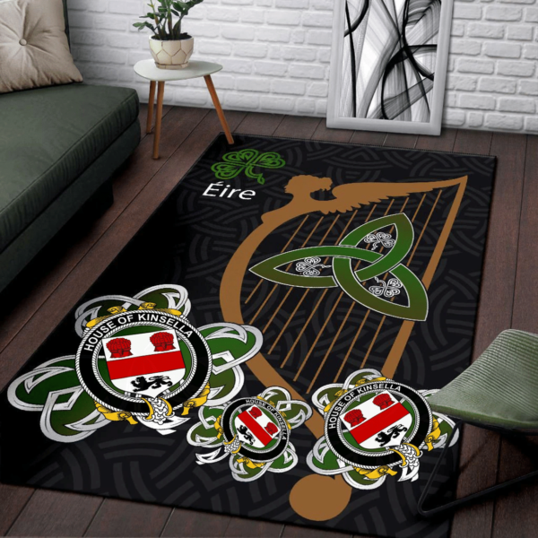 Ireland Area Rug - House of KINSELLA Family Crest Area Rug - Harp And Shamrock - Image 3