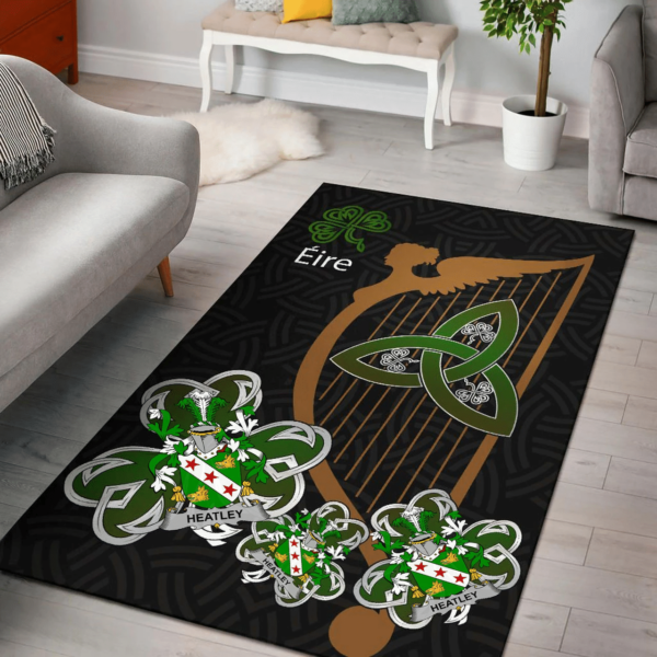 Ireland Area Rug - Heatley Family Crest Area Rug - Harp And Shamrock - Image 2