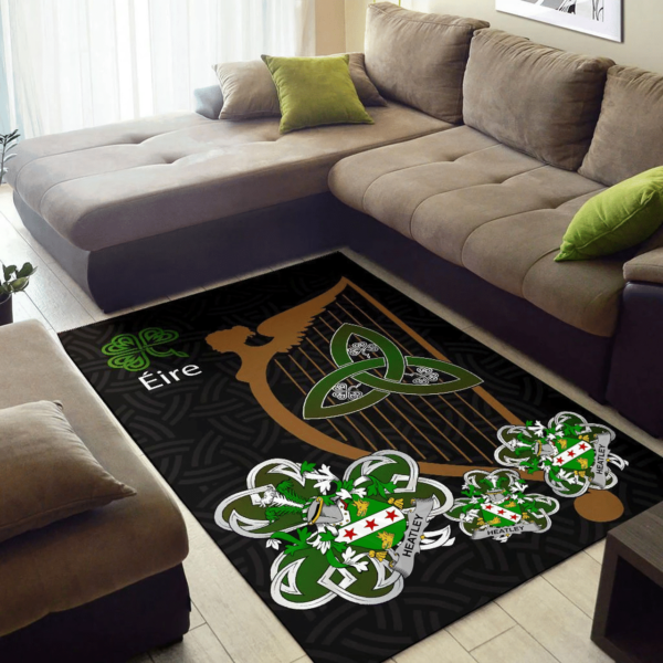 Ireland Area Rug - Heatley Family Crest Area Rug - Harp And Shamrock