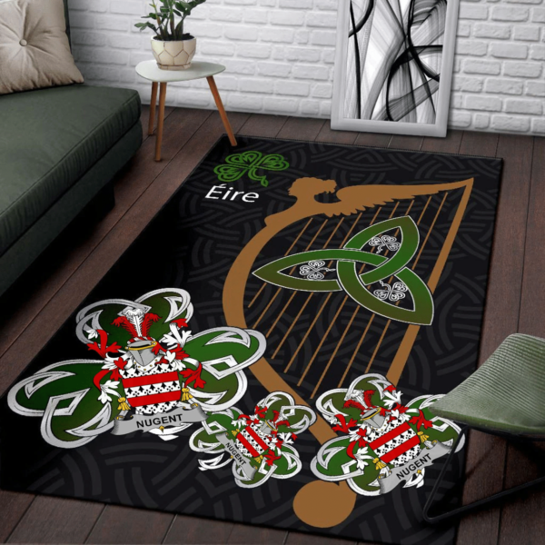 Ireland Area Rug - Nugent Family Crest Area Rug - Harp And Shamrock - Image 3