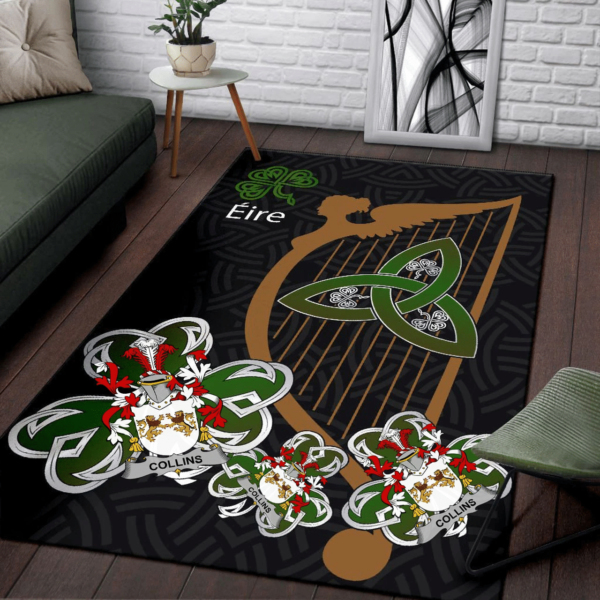 Ireland Area Rug - Collins Family Crest Area Rug - Harp And Shamrock - Image 3