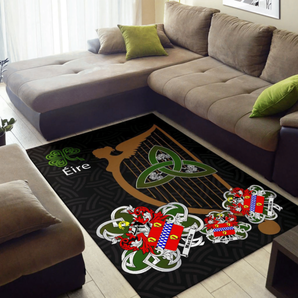 Ireland Area Rug - Mackin Family Crest Area Rug - Harp And Shamrock