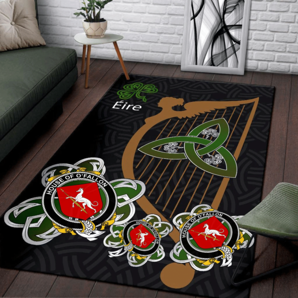 Ireland Area Rug - House of O'FALLON Family Crest Area Rug - Harp And Shamrock - Image 3