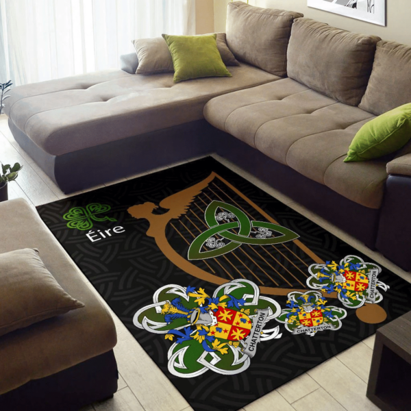 Ireland Area Rug - Chatterton Family Crest Area Rug - Harp And Shamrock