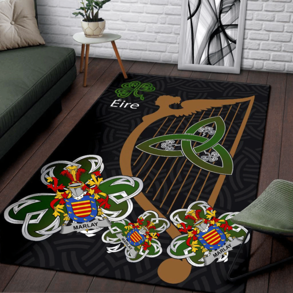 Ireland Area Rug - Marlay or O'Marley Family Crest Area Rug - Harp And Shamrock - Image 3