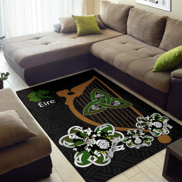 Ireland Area Rug - Hilton Family Crest Area Rug - Harp And Shamrock