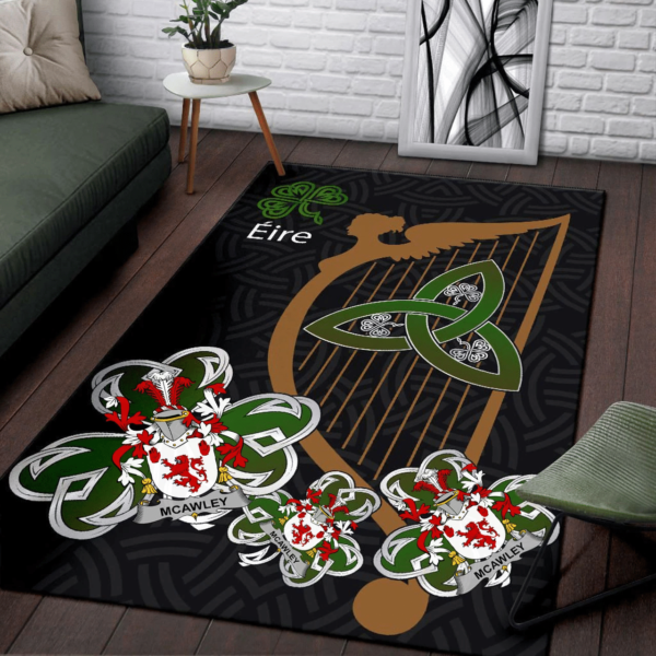 Ireland Area Rug - McAwley or McCawley Family Crest Area Rug - Harp And Shamrock - Image 3