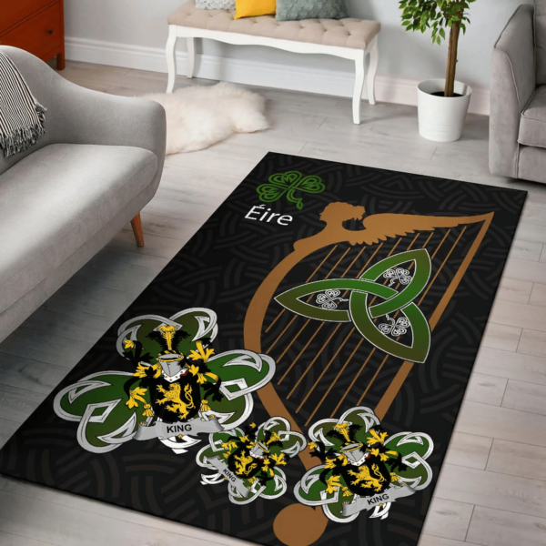 Ireland Area Rug - King Family Crest Area Rug - Harp And Shamrock - Image 2