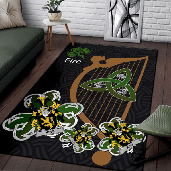 Ireland Area Rug - King Family Crest Area Rug - Harp And Shamrock - Image 3