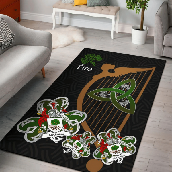 Ireland Area Rug - McCluskey Family Crest Area Rug - Harp And Shamrock - Image 2