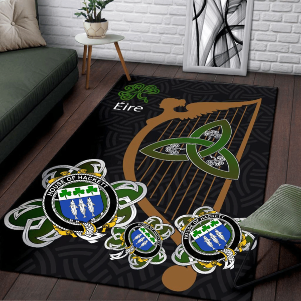 Ireland Area Rug - House of HACKETT Family Crest Area Rug - Harp And Shamrock - Image 3