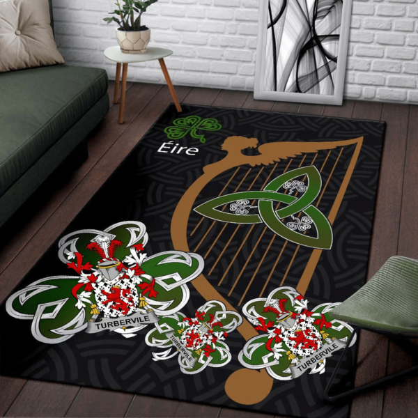 Ireland Area Rug - Tubervile or Tuberville Family Crest Area Rug - Harp And Shamrock - Image 3