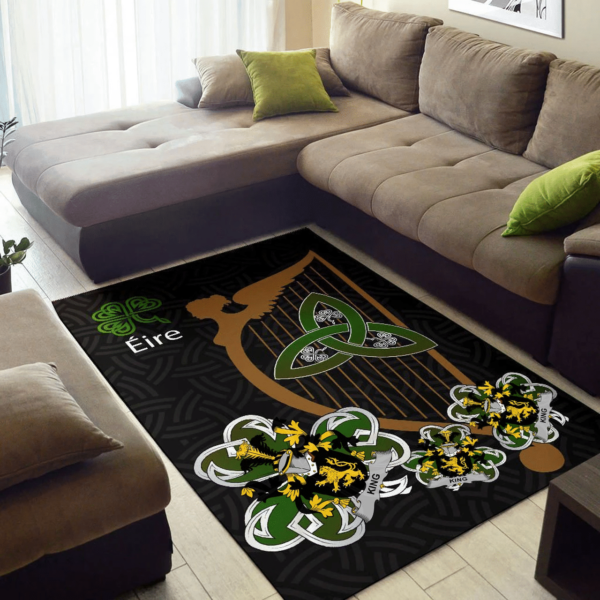 Ireland Area Rug - King Family Crest Area Rug - Harp And Shamrock