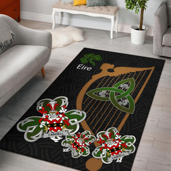 Ireland Area Rug - Candell Family Crest Area Rug - Harp And Shamrock - Image 2