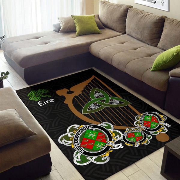 Ireland Area Rug - House of O'NAGHTEN Family Crest Area Rug - Harp And Shamrock