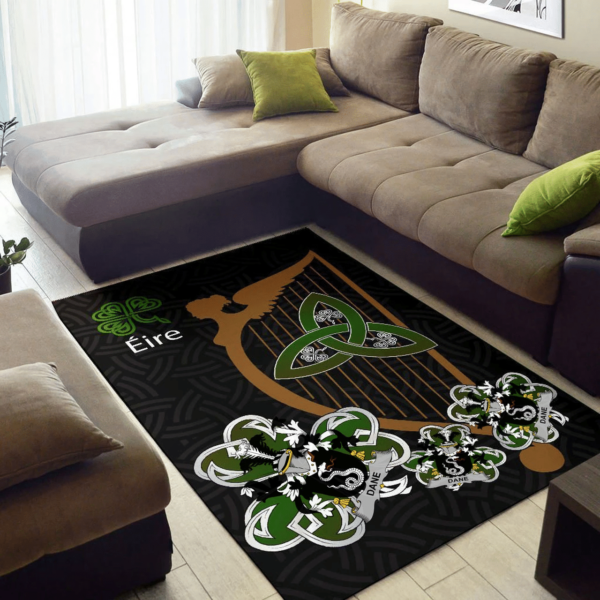 Ireland Area Rug - Dane or O'Dane Family Crest Area Rug - Harp And Shamrock