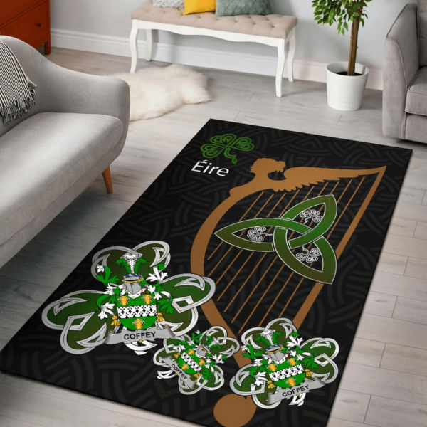 Ireland Area Rug - Coffey or O'Coffey Family Crest Area Rug - Harp And Shamrock - Image 2