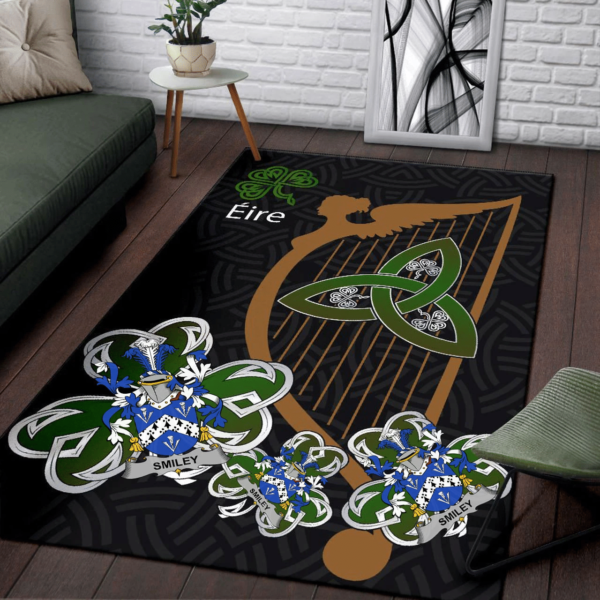 Ireland Area Rug - Smiley or Smyly Family Crest Area Rug - Harp And Shamrock - Image 3