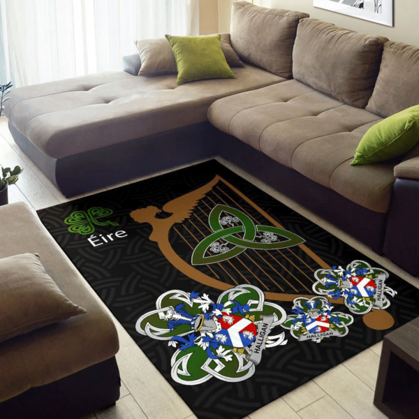 Ireland Area Rug - Halligan or O'Halligan Family Crest Area Rug - Harp And Shamrock