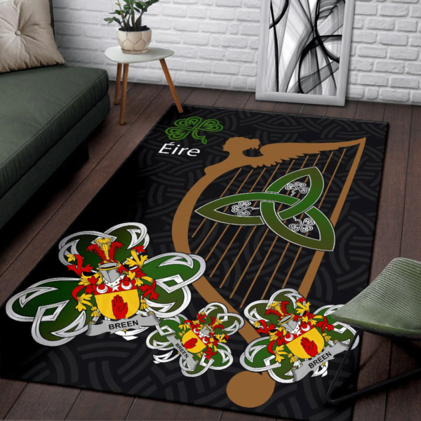 Ireland Area Rug - Breen or O'Breen Family Crest Area Rug - Harp And Shamrock - Image 3