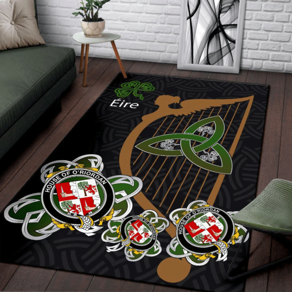 Ireland Area Rug - House of O'RIORDAN Family Crest Area Rug - Harp And Shamrock - Image 3