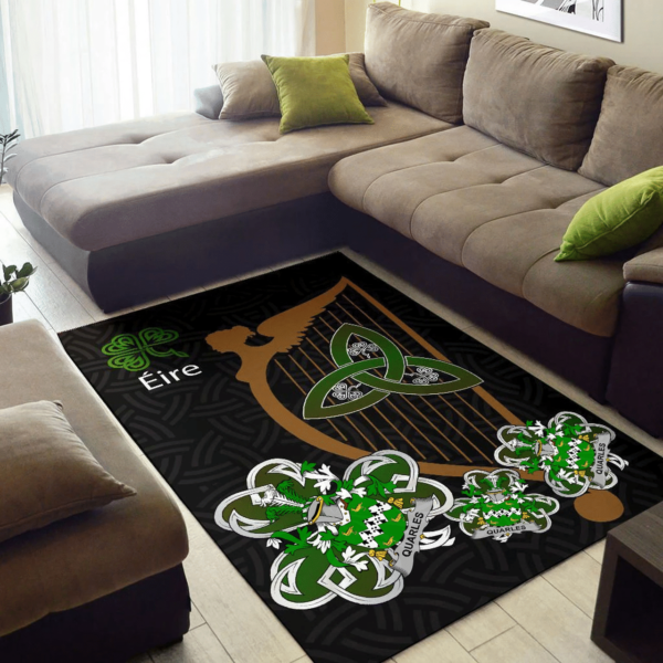 Ireland Area Rug - Quarles Family Crest Area Rug - Harp And Shamrock