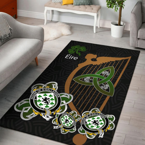 Ireland Area Rug - House of O'GALLAGHER Family Crest Area Rug - Harp And Shamrock - Image 2