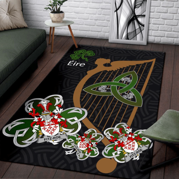 Ireland Area Rug - Fitz-Roe Family Crest Area Rug - Harp And Shamrock - Image 3