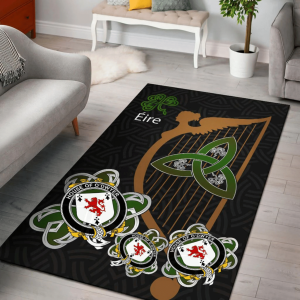 Ireland Area Rug - House of O'DWYER Family Crest Area Rug - Harp And Shamrock - Image 2