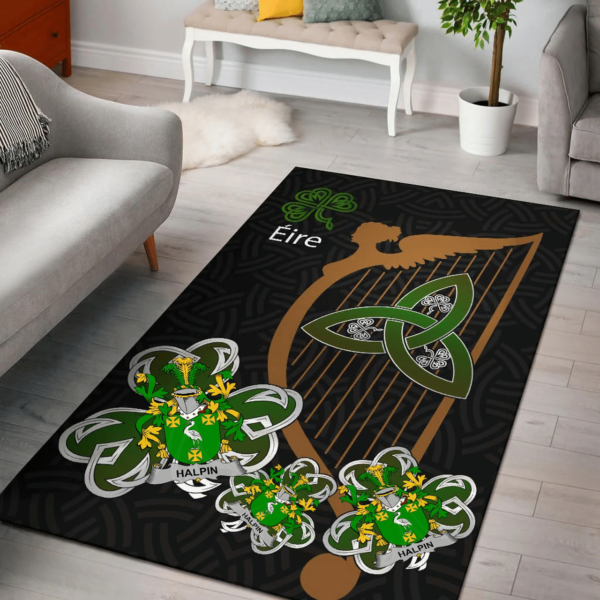 Ireland Area Rug - Halpin or O'Halpin Family Crest Area Rug - Harp And Shamrock - Image 2