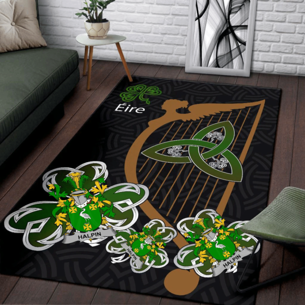 Ireland Area Rug - Halpin or O'Halpin Family Crest Area Rug - Harp And Shamrock - Image 3