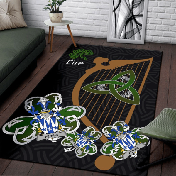 Ireland Area Rug - Ferris Family Crest Area Rug - Harp And Shamrock - Image 3