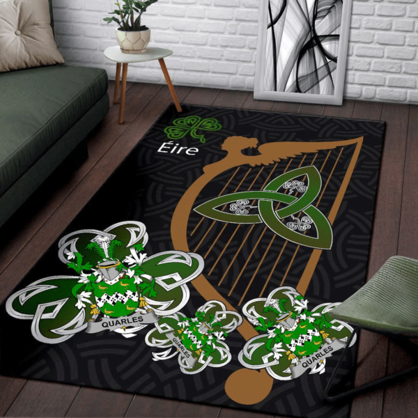 Ireland Area Rug - Quarles Family Crest Area Rug - Harp And Shamrock - Image 3