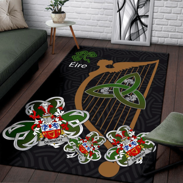 Ireland Area Rug - Dennehy or O'Dennehy Family Crest Area Rug - Harp And Shamrock - Image 3