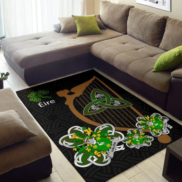 Ireland Area Rug - Halpin or O'Halpin Family Crest Area Rug - Harp And Shamrock