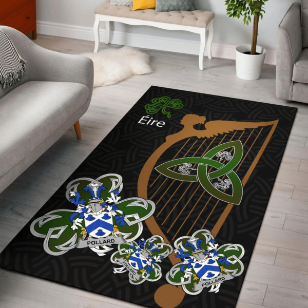 Ireland Area Rug - Pollard Family Crest Area Rug - Harp And Shamrock - Image 2