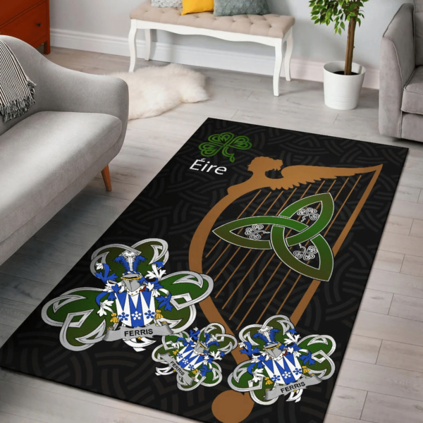 Ireland Area Rug - Ferris Family Crest Area Rug - Harp And Shamrock - Image 2