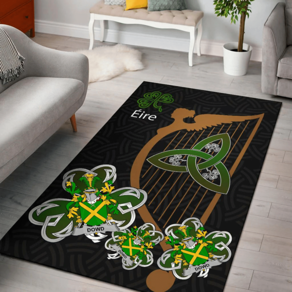 Ireland Area Rug - Dowd or O'Dowd Family Crest Area Rug - Harp And Shamrock - Image 2