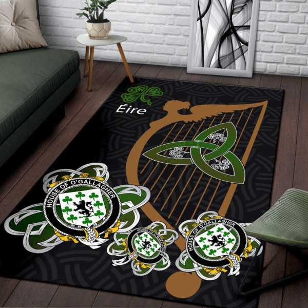 Ireland Area Rug - House of O'GALLAGHER Family Crest Area Rug - Harp And Shamrock - Image 3