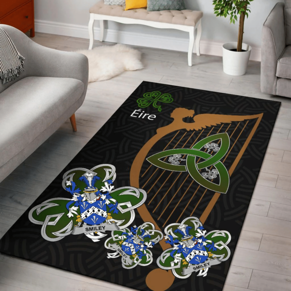 Ireland Area Rug - Smiley or Smyly Family Crest Area Rug - Harp And Shamrock - Image 2