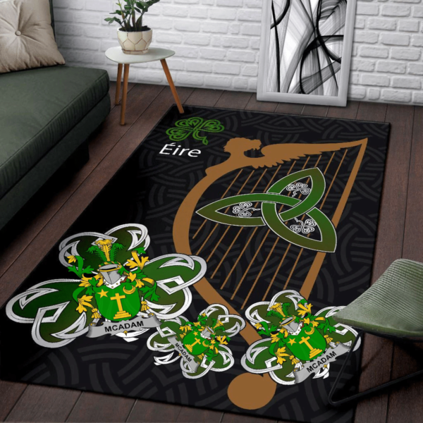 Ireland Area Rug - McAdam Family Crest Area Rug - Harp And Shamrock - Image 3