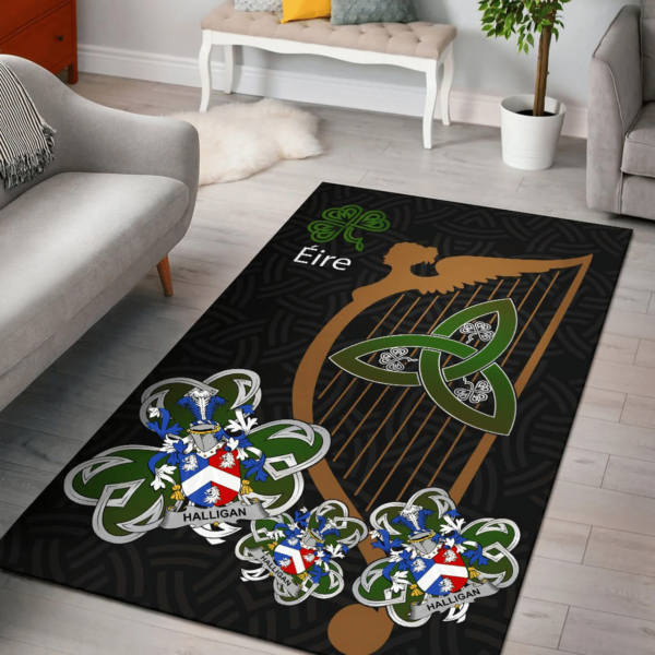 Ireland Area Rug - Halligan or O'Halligan Family Crest Area Rug - Harp And Shamrock - Image 2