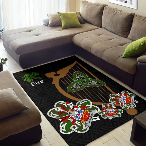 Ireland Area Rug - Dennehy or O'Dennehy Family Crest Area Rug - Harp And Shamrock